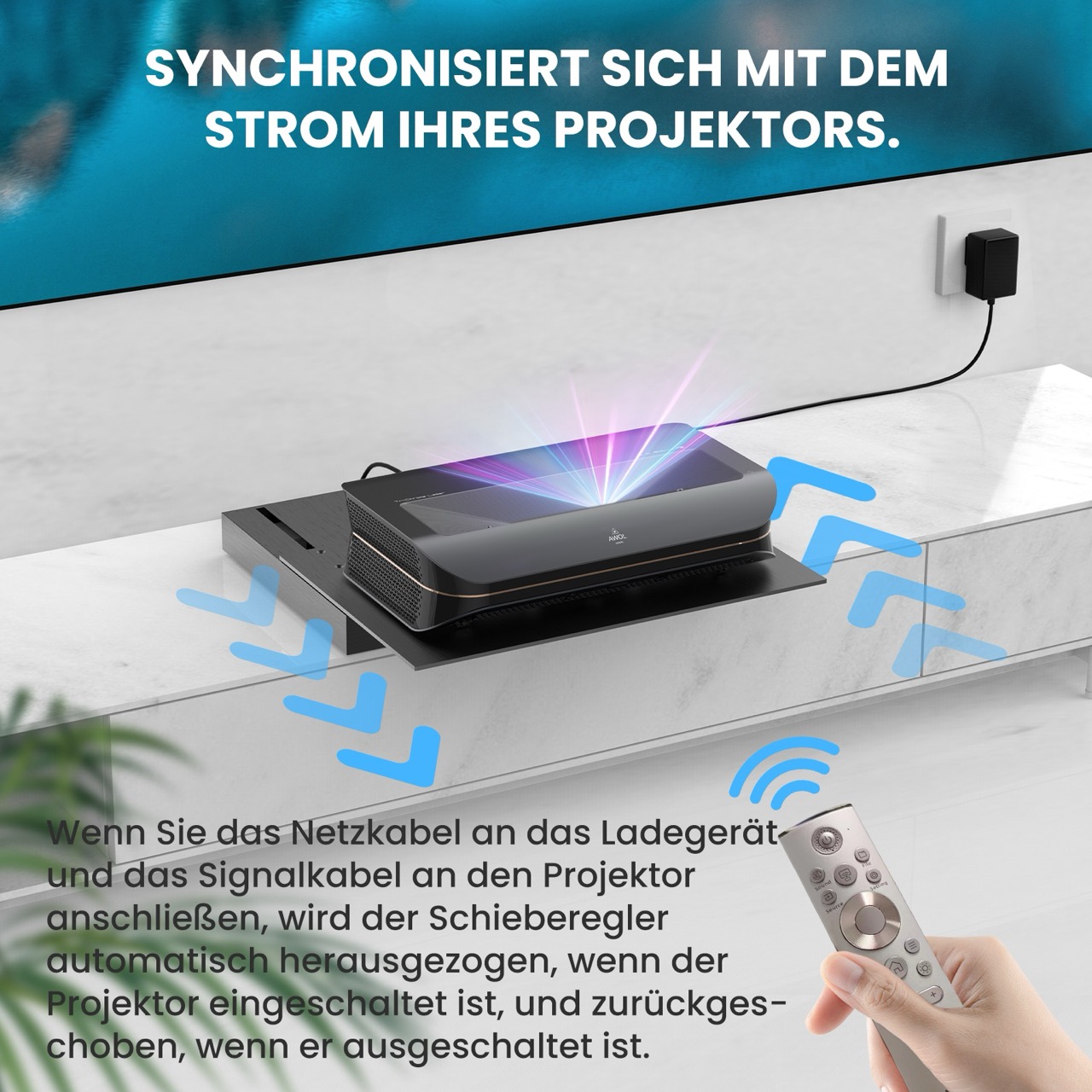 AWOL VISION Motorisierter Slider Tray 150" für Laser TVs (v.2.0)