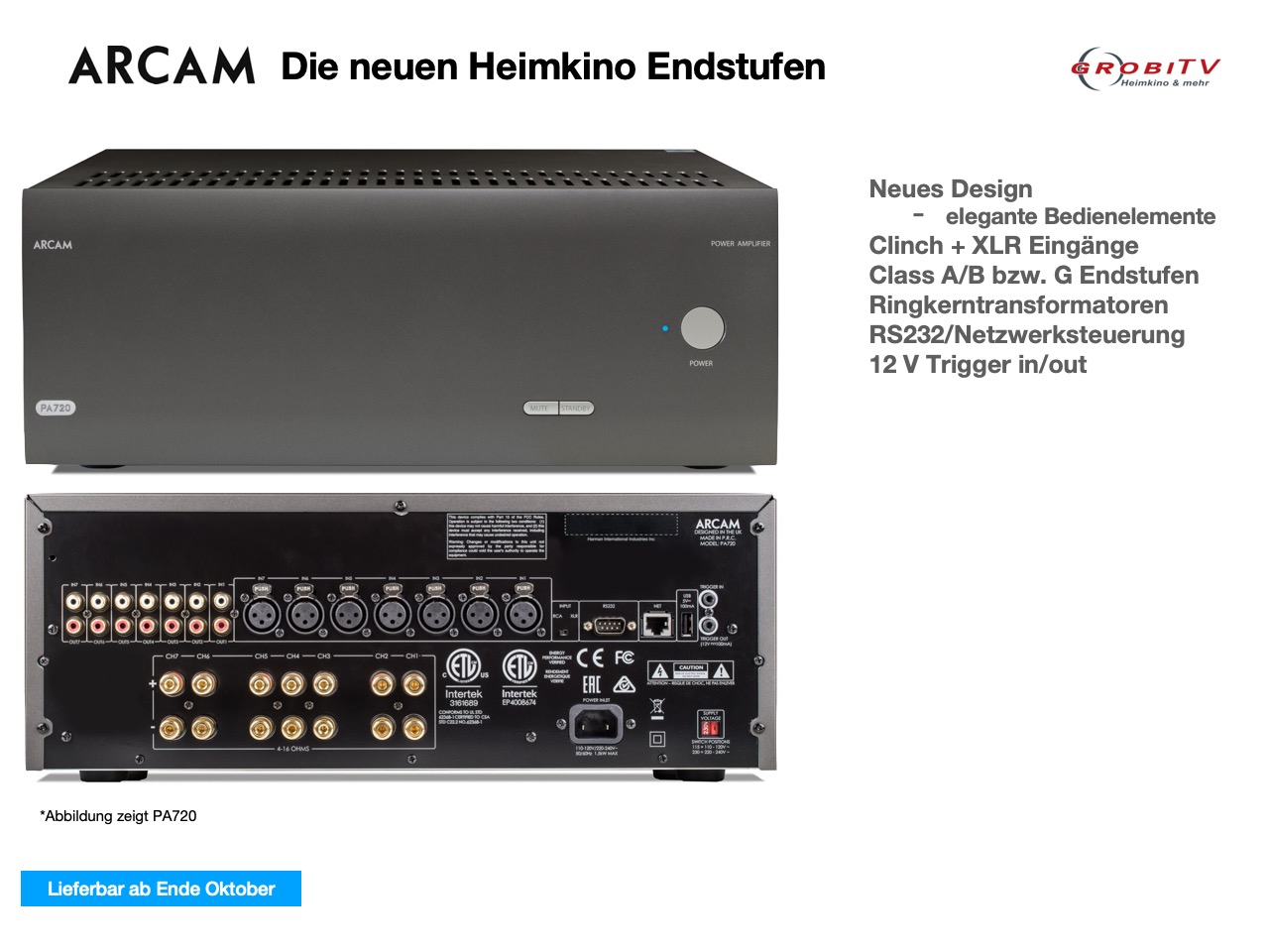 ARCAM PA720 | 7-Kanal Class G Endstufe mit bis zu 7 × 140 Watt