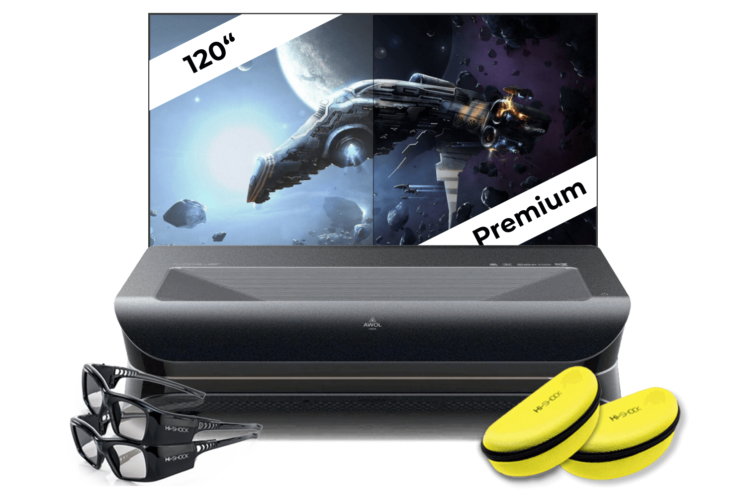 AWOL VISION LTV-3000 Pro | 4K 3D RGB Laser TV inkl. 2 3D-Brillen + 120" CLR (Premium) Rahmenleinwand AWOL VISION LTV-3000 Pro | 4K 3D RGB Laser TV inkl. 2 3D-Brillen + 120" CLR (Premium) Rahmenleinwand