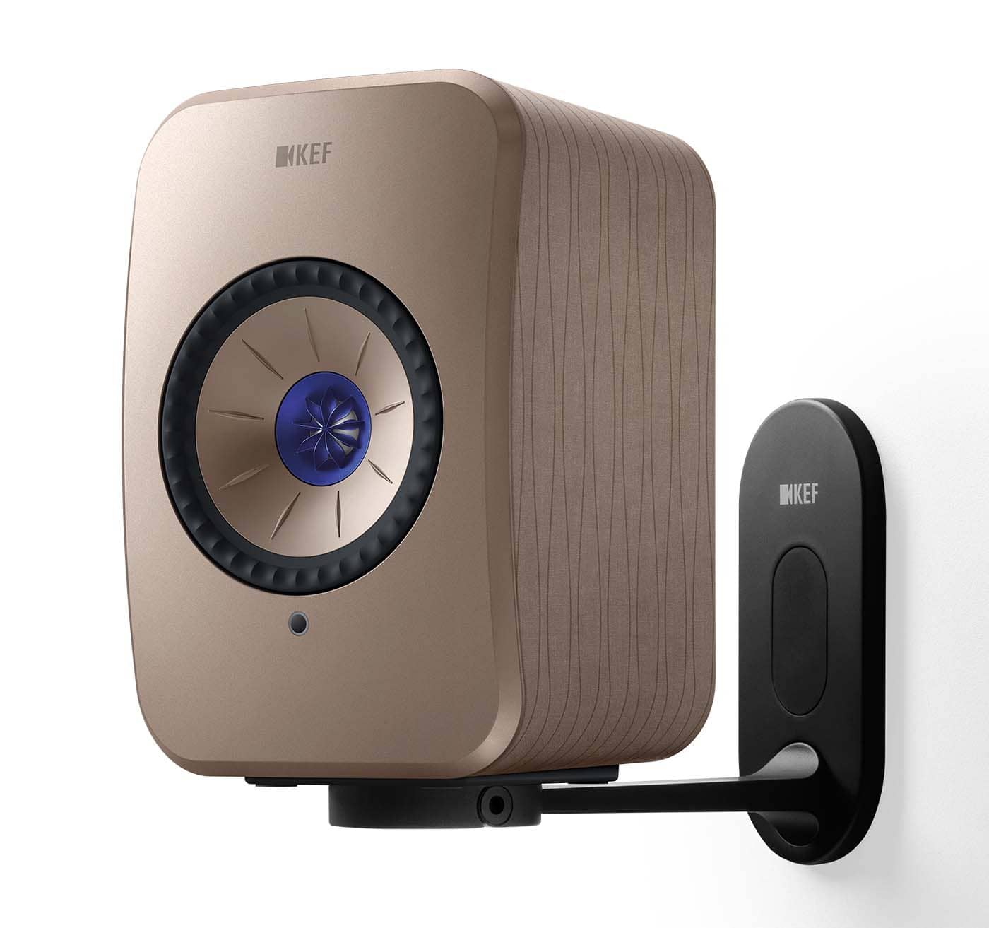 GrobiTV - KEF B1 Wandhalterung für KEF LSX II Schwarz - Frontansicht einzeln mit Lautsprecherbeispiel Soundwave