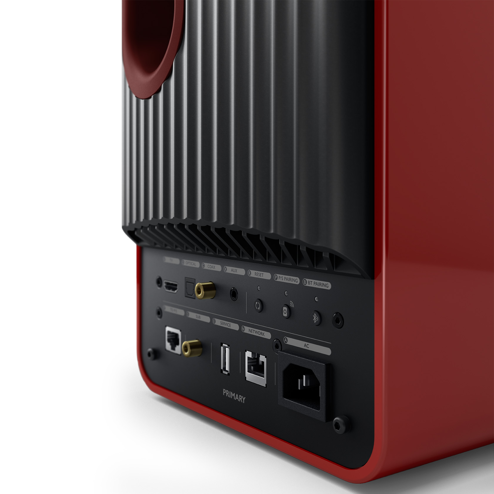 GrobiTV - KEF LS50 Wireless II Lautsprecher Einzeln rot Rückansicht 2