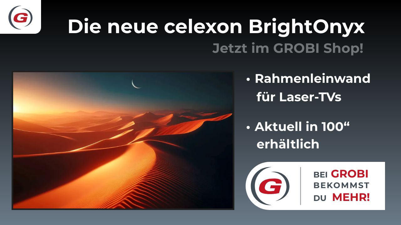 celexon BrightOnyx Rahmenleinwand für Laser TVs - Jetzt bei GROBI erhältlich!