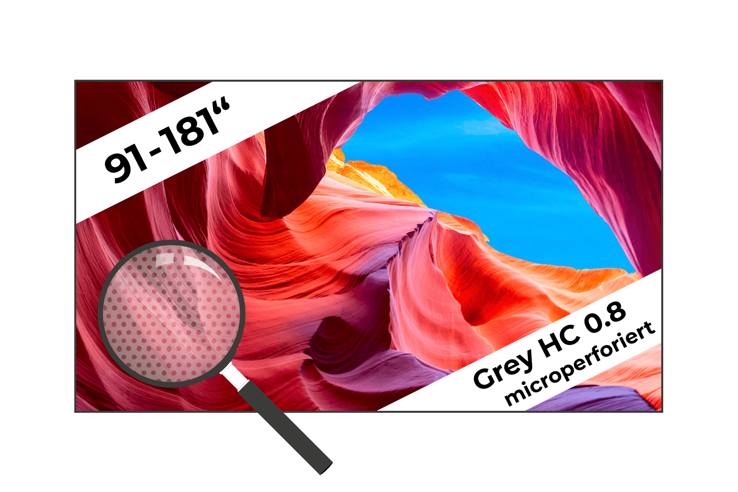 WS S Living Thin | Grey HC (High Contrast 0.8) microperforiert | Ultraflache akustisch transparente 16:9 Rahmenleinwand