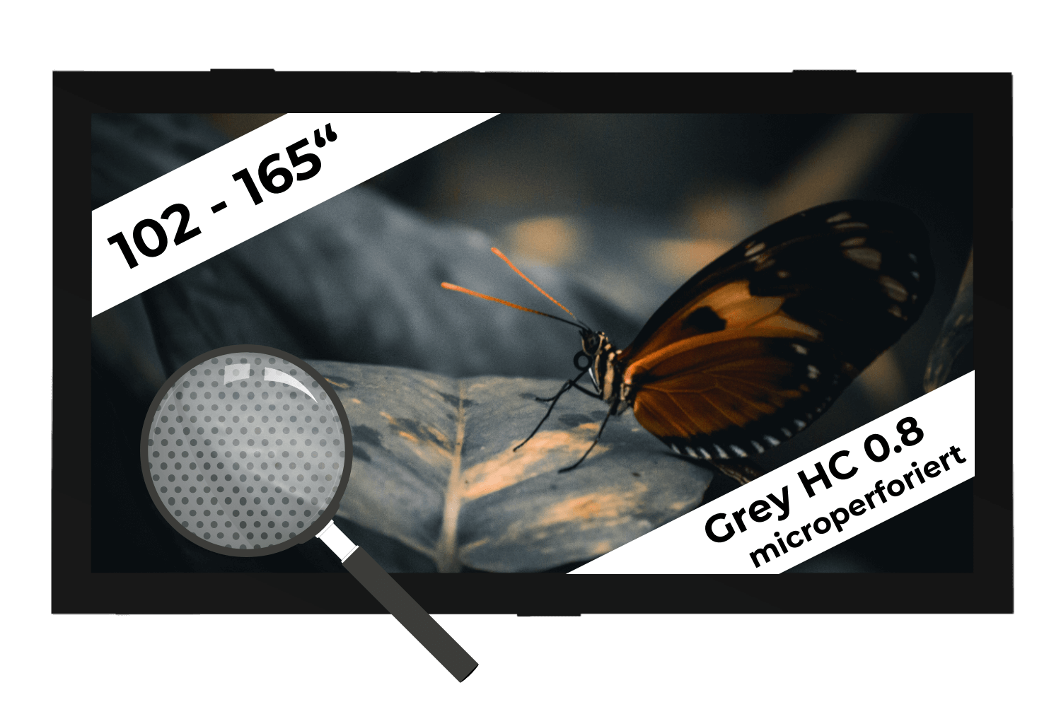 WS S CinemaFrame | Grey HC (High Contrast 0.8) microperforiert | Akustisch transparente 16:9 Rahmenleinwand