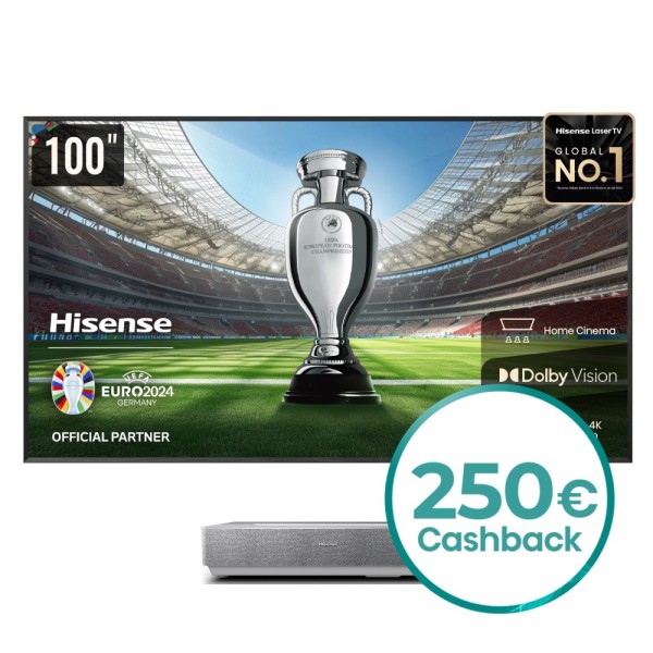 Hisense 100L5HD 4K HDR Laser-TV mit 100" ALR SoftScreen Leinwand (Cashback Aktion)