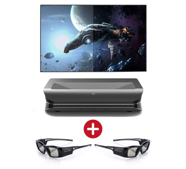 AWOL VISION LTV-2500 | 4K 3D RGB Laser TV inkl. 2 3D-Brillen + 100" CLR (Premium) Rahmenleinwand