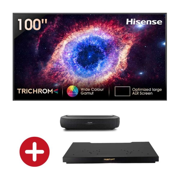 Hisense 100L9HD Laser TV + 100" ALR Daylight Screen + NECTUNT motorisierte Ablage