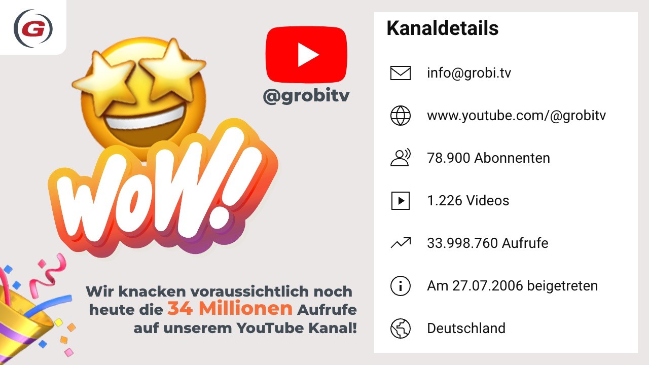 Wir feiern einen aufregenden Meilenstein bei GROBI.TV auf YouTube!